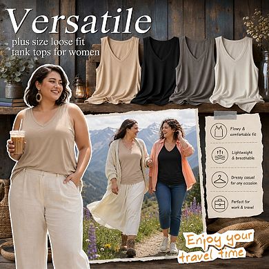 4 Pack Womens Plus Size Tank Tops Casual V Neck Sleeveless Shirts Flowy Tunics