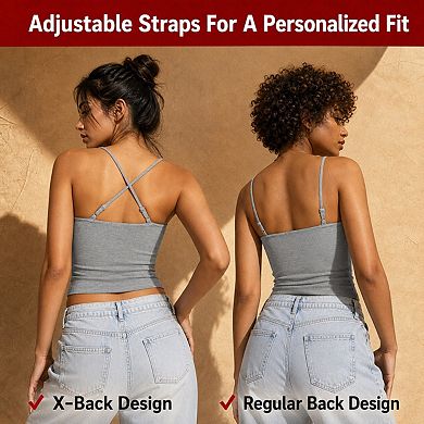 Womens Lace Trim Square Neck Ribbed Camisole Adjustable Spaghetti Straps Summer Top