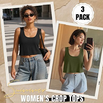 3 Pack Women's Sleeveless Scoop Neck Crop Tank Tops Workout Summer Basic Shirts