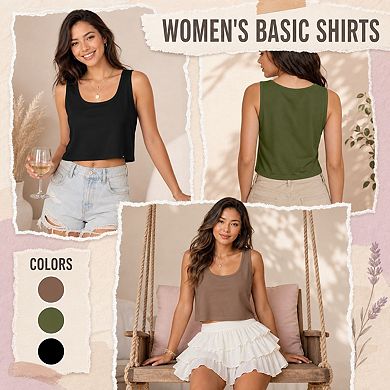 3 Pack Women's Sleeveless Scoop Neck Crop Tank Tops Workout Summer Basic Shirts