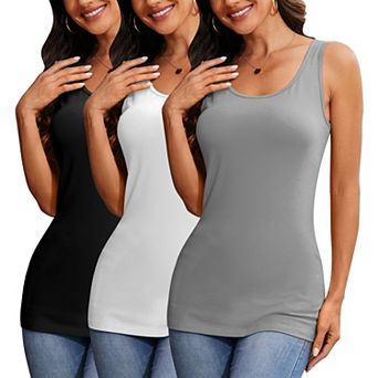 Womens 3 Packs Long Tank Tops Sleeveless Stretchy Layering Undershirts Workout Yoga Camis