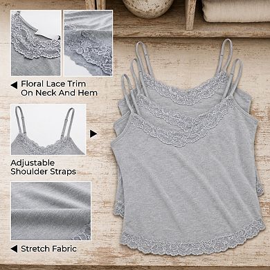 Women's 3pack Adjustable Spaghetti Strap Lace Trim Cami Tank Top