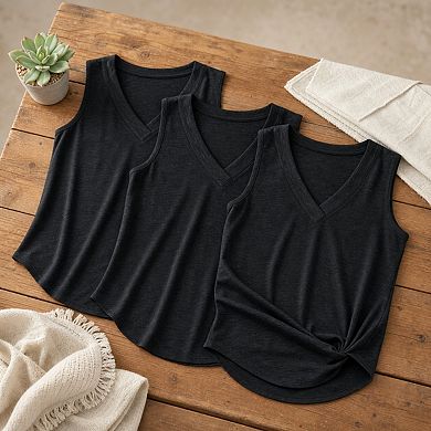 3 Pack Womens V Neck Sleeveless Tank Tops Casual Summer Basic Tees