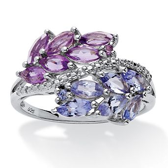 1.62 TCW Genuine Amethyst and Tanzanite Ring in .925 Sterling Silver