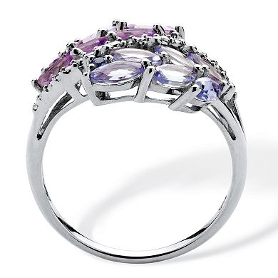 1.62 TCW Genuine Amethyst and Tanzanite Ring in .925 Sterling Silver