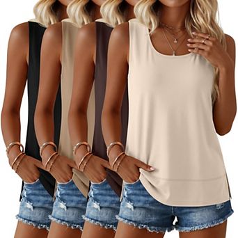 4 Pack Womens Tank Tops Sleeveless U Neck Loose Fit Summer Workout Cami Shirts