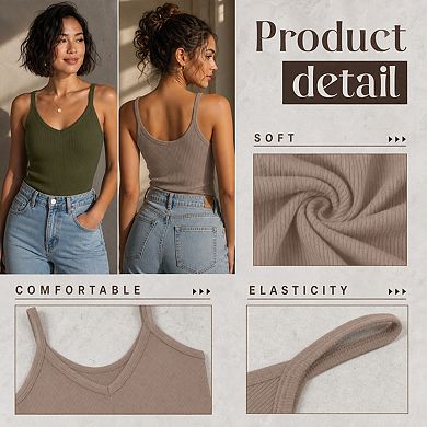 3 Pack Womens Ribbed Cotton Spaghetti Strap V Neck Tank Tops
