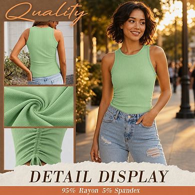 3 Pack Women's Ribbed Knit Tank Tops Slim Fit Crew Neck Racerback Workout Shirts
