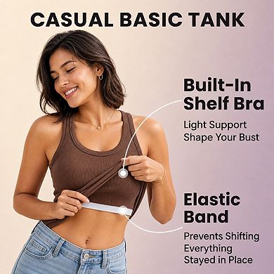 3 Piece Womens Ribbed Tank Tops With Built In Bras Racerback Casual Workout Shirts