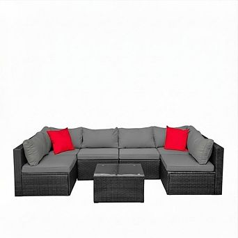 Nestl 7 pc Patio Furniture Wicker Conversation Set