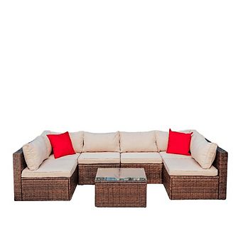 Nestl 7 pc Patio Furniture Wicker Conversation Set