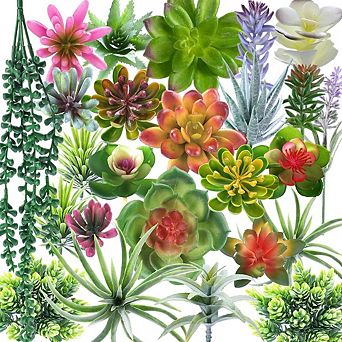 Artificial Succulent Plants Assorted, Faux Unpotted Decor for Office & Garden