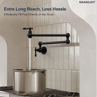 GRANDJOY 24-Inch Wall-Mount Double-Handle Pot Filler Faucet Dual Swing Arms