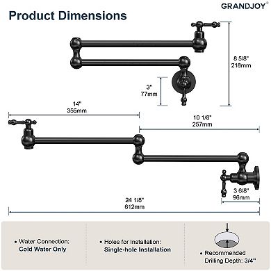 GRANDJOY 24-Inch Wall-Mount Double-Handle Pot Filler Faucet Dual Swing Arms