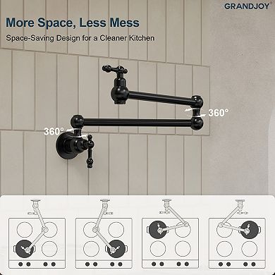 GRANDJOY 24-Inch Wall-Mount Double-Handle Pot Filler Faucet Dual Swing Arms