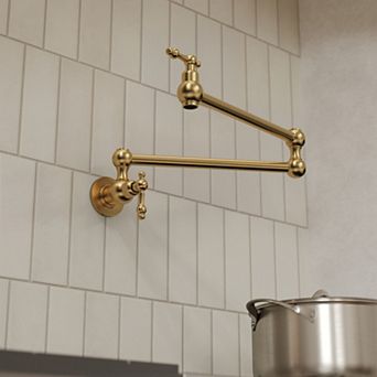 GRANDJOY 24-Inch Wall-Mount Double-Handle Pot Filler Faucet Dual Swing Arms