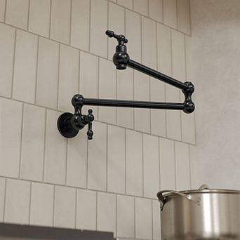 GRANDJOY 24-Inch Wall-Mount Double-Handle Pot Filler Faucet Dual Swing Arms