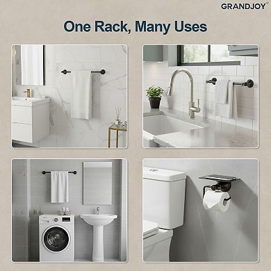 GRANDJOY 4-Piece Bathroom Hardware Set with Towel Bar Ring Robe Hook and Paper Holder Shelf
