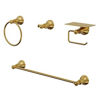 GRANDJOY 4 pc Bathroom Hardware Set with Towel Bar Ring Robe Hook and Paper Holder Shelf