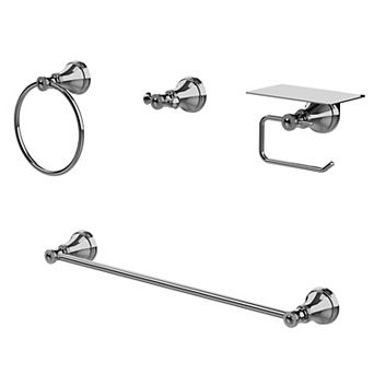 GRANDJOY 4 pc Bathroom Hardware Set with Towel Bar Ring Robe Hook and Paper Holder Shelf
