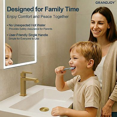 GRANDJOY Single Hole 1-Handle Mid-Arc Bathroom Sink Faucet Square Spout with Drain Assembly