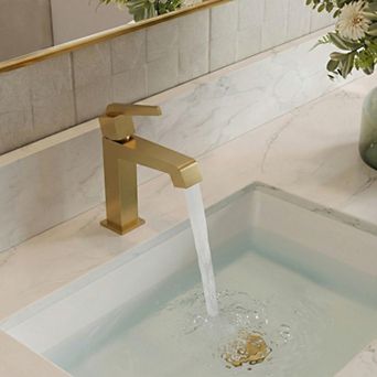 GRANDJOY Single Hole 1-Handle Mid-Arc Bathroom Sink Faucet Square Spout with Drain Assembly