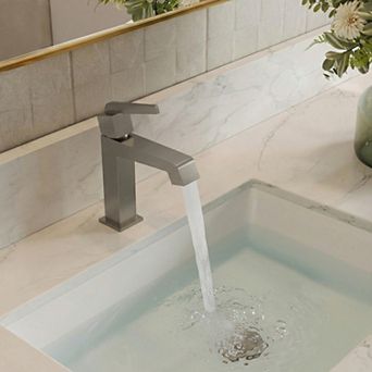 GRANDJOY Single Hole 1-Handle Mid-Arc Bathroom Sink Faucet Square Spout with Drain Assembly