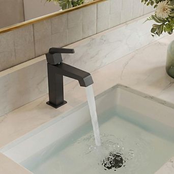 GRANDJOY Single Hole 1-Handle Mid-Arc Bathroom Sink Faucet Square Spout with Drain Assembly