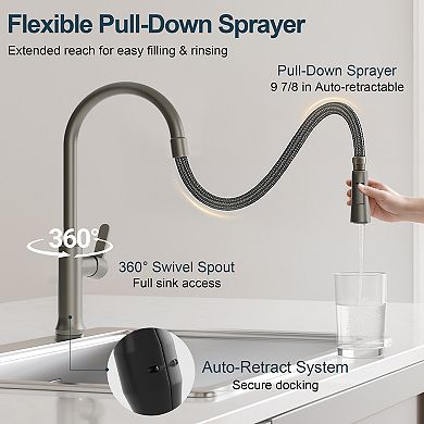 GRANDJOY Pull-Down Kitchen Faucet with 2-Function Sprayer Single-Handle Swivel Spout 1.8GPM