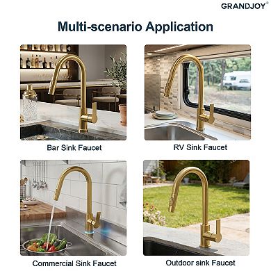 GRANDJOY 2-Function High-Arc Single Handle Pull-Down Kitchen Faucet with LED Temperature Indicator