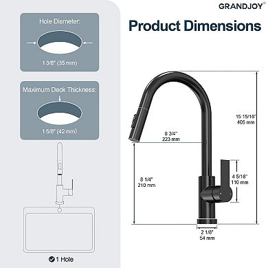 GRANDJOY 2-Function High-Arc Single Handle Pull-Down Kitchen Faucet with LED Temperature Indicator