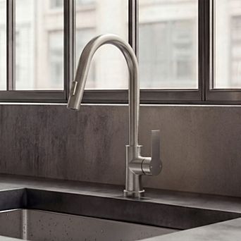 GRANDJOY 2-Function High-Arc Single Handle Pull-Down Kitchen Faucet with LED Temperature Indicator