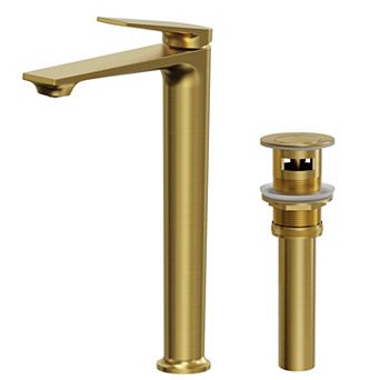 GRANDJOY Tall Vessel Sink Faucet Solid Brass Single Handle Bathroom Tap with Pop Up Drain