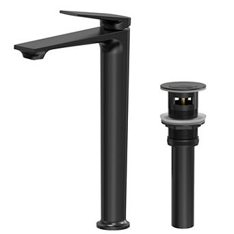 GRANDJOY Tall Vessel Sink Faucet Solid Brass Single Handle Bathroom Tap with Pop Up Drain