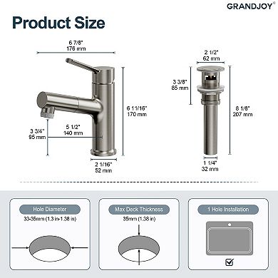 GRANDJOY Pull Out Bathroom Sink Faucet Single Hole with Pop Up Drain Single Handle