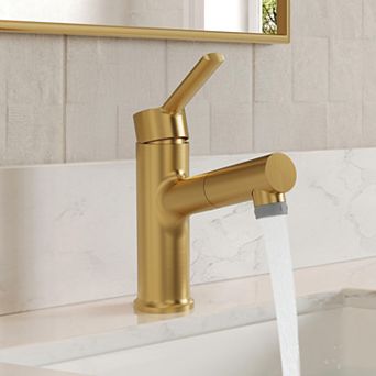 GRANDJOY Pull Out Bathroom Sink Faucet Single Hole with Pop Up Drain Single Handle