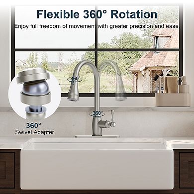 GRANDJOY Single Handle Kitchen Faucet 1.8GPM High Arc Pull Down Sprayer Sink Faucet