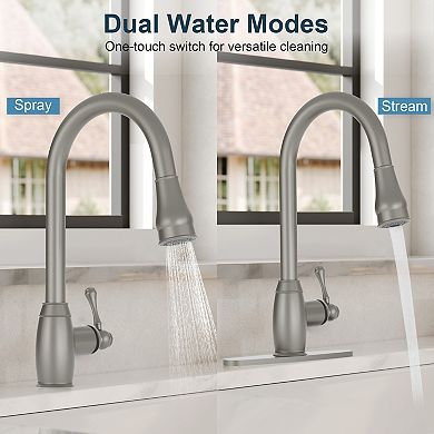 GRANDJOY Single Handle Kitchen Faucet 1.8GPM High Arc Pull Down Sprayer Sink Faucet