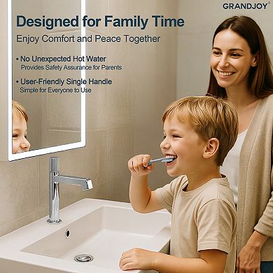 GRANDJOY Solid Brass Single Hole Bathroom Vanity Sink Faucet with Pop Up Drain