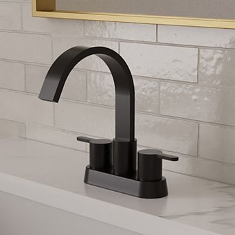 GRANDJOY Waterfall 4-Inch Centerset 2-Handle High Arc Bathroom Faucet with Pop-Up Drain