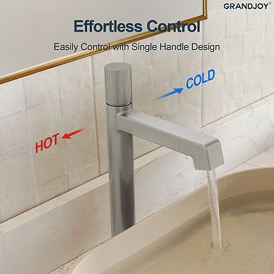 GRANDJOY Vessel Sink Faucet Tall Bathroom Tap Knurled Handle Solid Brass with Pop Up Drain