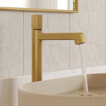 GRANDJOY Vessel Sink Faucet Tall Bathroom Tap Knurled Handle Solid Brass with Pop Up Drain