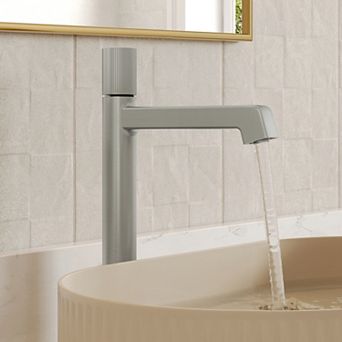 GRANDJOY Vessel Sink Faucet Tall Bathroom Tap Knurled Handle Solid Brass with Pop Up Drain