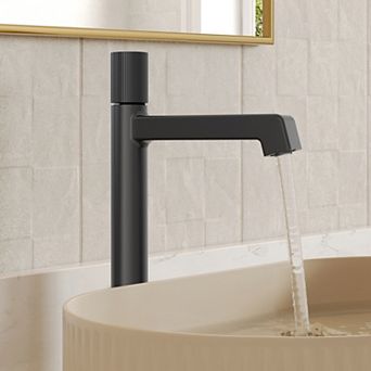 GRANDJOY Vessel Sink Faucet Tall Bathroom Tap Knurled Handle Solid Brass with Pop Up Drain