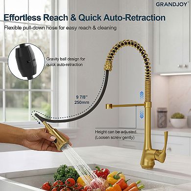 GRANDJOY Deck-Mount Single Handle Pull-Down Commercial Kitchen Faucet with Dual Spray Modes