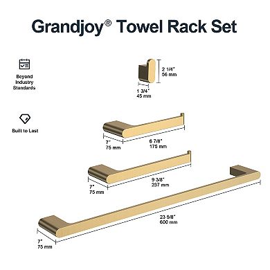 GRANDJOY 4-Piece Bathroom Hardware Set 304 Stainless Steel Towel Bar Hook Holder