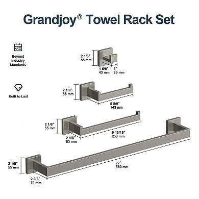 GRANDJOY 4-Piece Bathroom Hardware Set with Towel Bars, TP Holder & Robe Hook, Stainless Steel