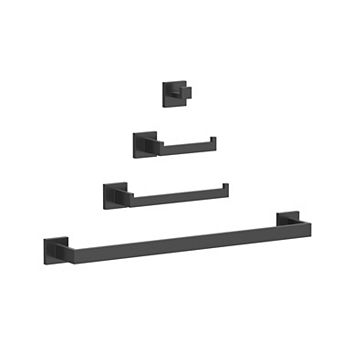 GRANDJOY 4 pc Bathroom Hardware Set with Towel Bars, TP Holder & Robe Hook, Stainless Steel