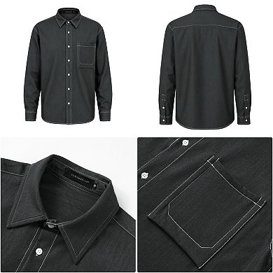Men's Classic Fit Faux Denim Shirt Casual Long Sleeve Button Up
