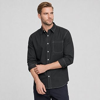 Men's Classic Fit Faux Denim Shirt Casual Long Sleeve Button Up